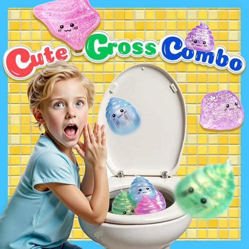 Novelty Squishy Poo Stress Ball Squishies Toys Glitter Funny Stretch Squeeze Fidget Toys for Kids Adults Fool's Day Prank Gift