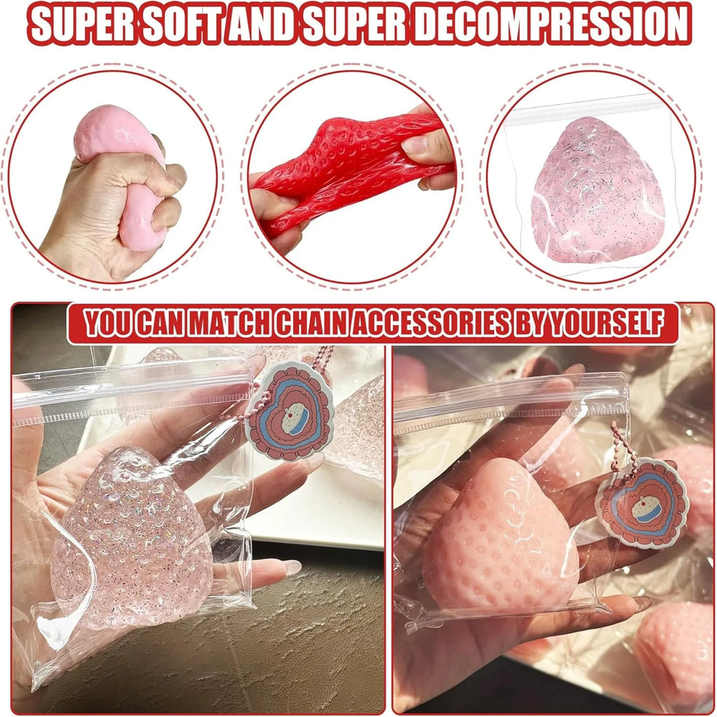 Taba Squishies Strawberry Fruit Squeeze Toys Kawaii Sticky Stress Fidget Toy Gift Perfect Desk Accessory for Kids Adults