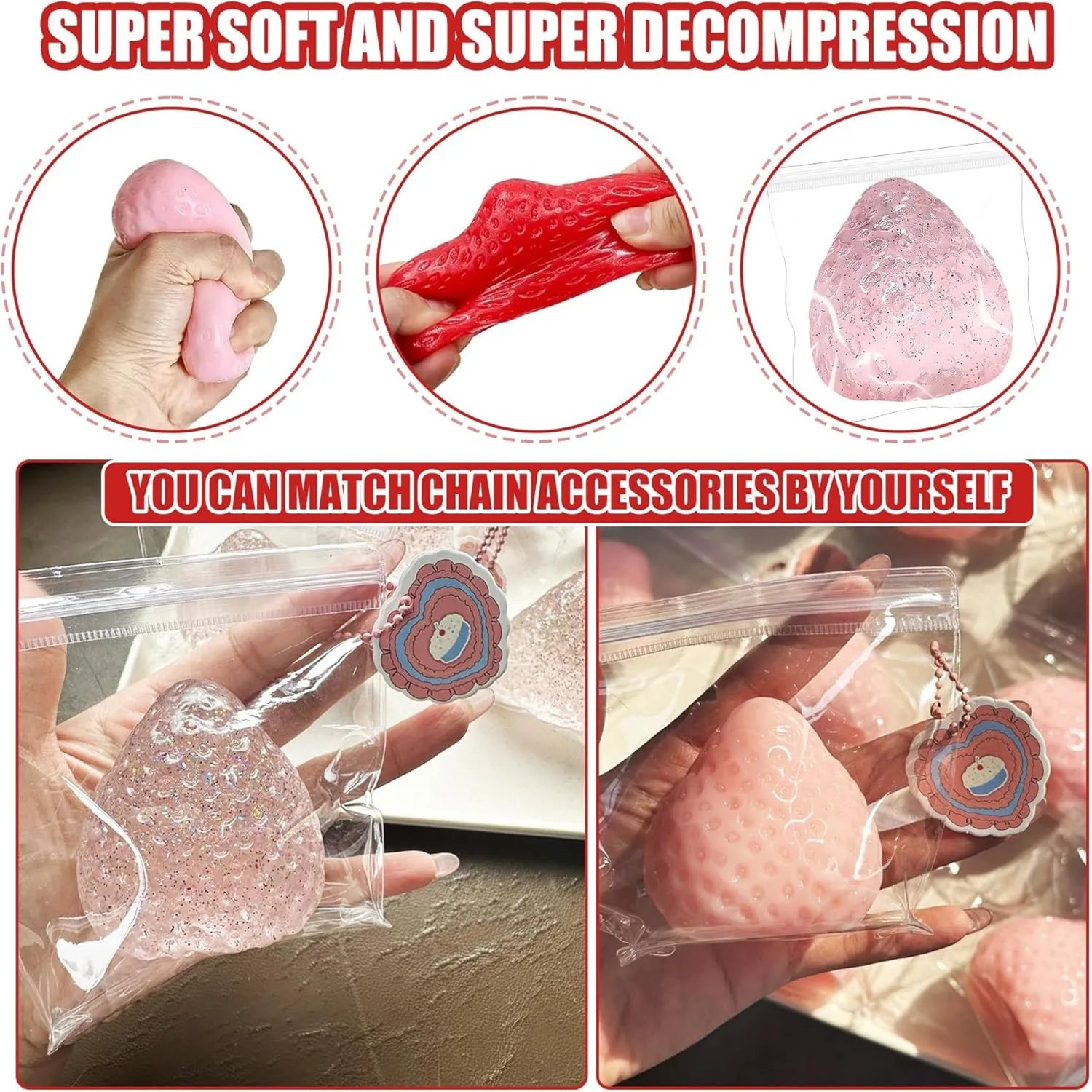 Taba Squishies Strawberry Fruit Squeeze Toys Kawaii Sticky Stress Fidget Toy Gift Perfect Desk Accessory for Kids Adults